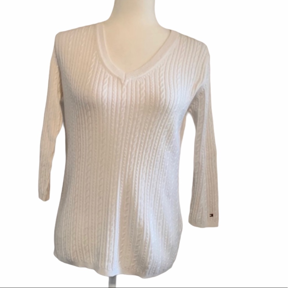 Tommy Hilfiger White V-Neck Sweater